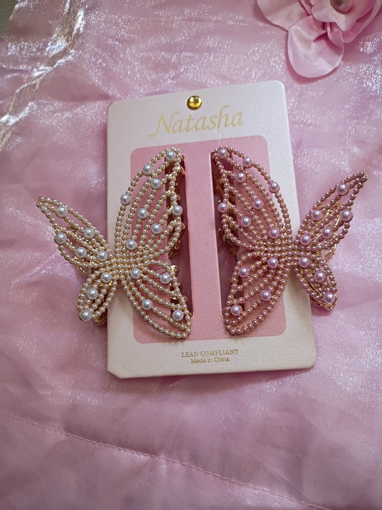 Natasha Couture Accessories - Natasha Couture Pink Pearl Butterfly Hair Clips for Kids